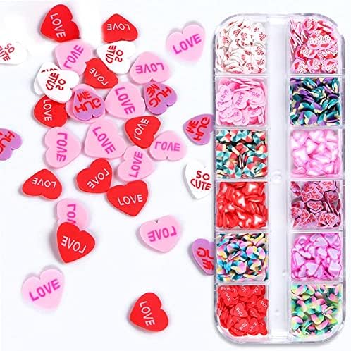 12 решетки Денот на в Valentубените на Денот на в Valentубените, сјајни црвени усни Loveубовни срцеви sequins 3D холографски козметички сјај