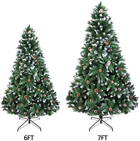 Божиќно дрво 6ft 920 гранки кои ставаат спреј бело дрво плус бор конус - темно зелена боја
