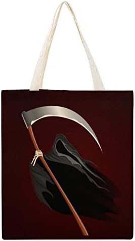 Grim Reaper Canvas Tote Tote Printed Printed Shopping Togs Hand Cabag подарок за жени мажи