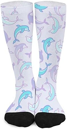 Скокајќи делфини печатени чорапи за појавување на бои Атлетски колени високи чорапи за жени мажи