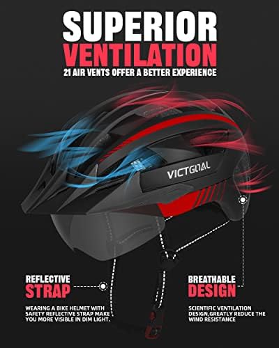 Шлемови за велосипеди Victogal со USB -полнење на задните светло одвојување на магнетни очила што може да се отстранливи Сонцето