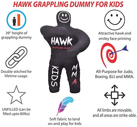 Hawk Sports Kids Graplling Dummy for Kids Bjj Wrestling Dummy Punching Bag MMA Бразил jiu jitsu деца џудо млади, фрлајќи боксерски