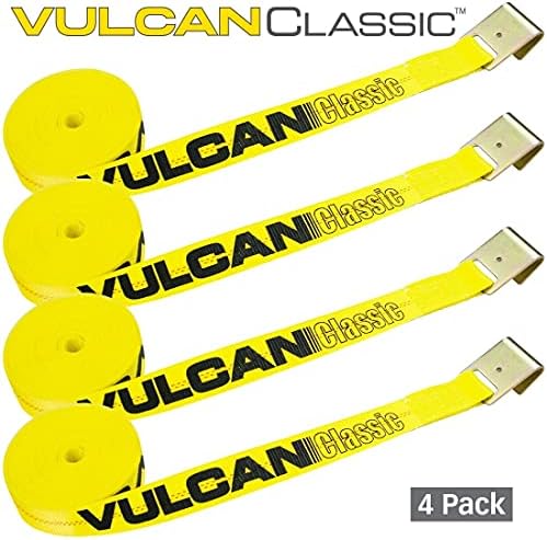 Вулкан Винч лента со рамна кука - 2 инчи x 27 нога - 4 пакет - Класичен жолт - 3,300 фунти безбедно работно оптоварување