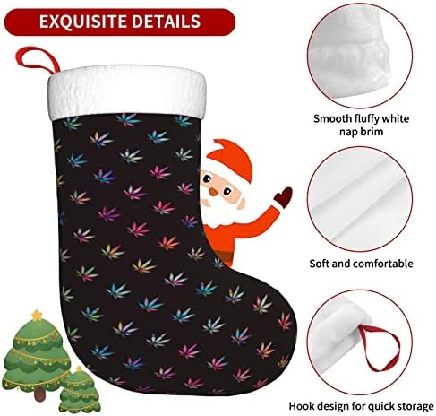 Божиќни чорапи за божиќни шарени канабис тенџере лисја од плевел двострана камин што виси чорапи