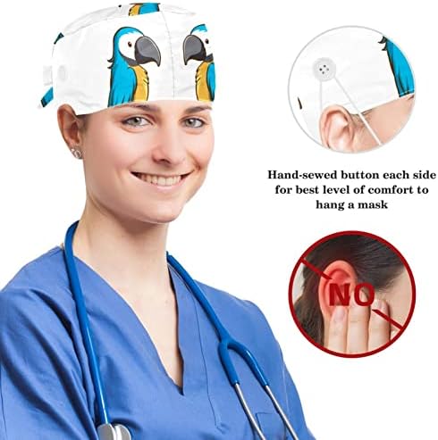 Операција капа, буфан капа, работно капаче со копчиња и лак за коса за жени, долга коса, сина папагала