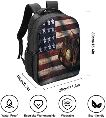 Американско бејзбол знаме за патување со ранец на естетски естетски букви со тешки дневни пакувања рамената торба за работа за мажи од училиште 16 инчи