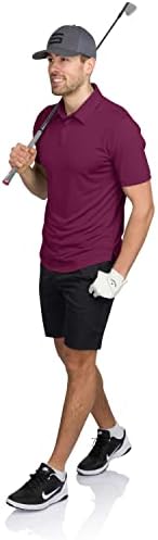 Машка маичка за голф со тркалезно полите-суво вклопување 4-насочно ткаенина за истегнување, влага за влага, анти-ОДОР и UPF50+. Странични