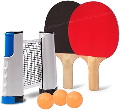 Комбо со тениски табела за играчки - два рекет со три топка и една прилагодлива и преклоплива ТТ мрежа - повеќебојни