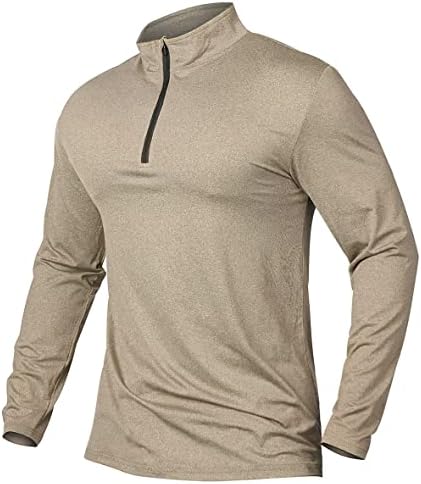 Менсдур за брзо-суво активни спортски кошули со брза спортска четвртина поштенски патент со долги ракави што трчаат пулвер