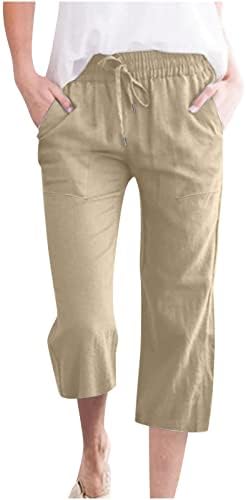 Lcepcy женски високи половини капри панталони обични лабави вклопувани јога панталони удобно дневно вежбање каприци џемпери со џебови