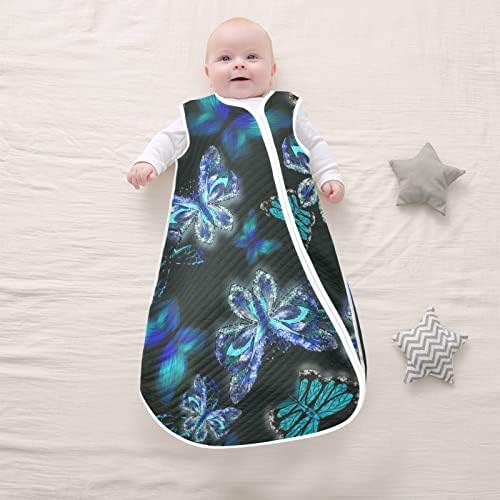 VVFELIXL вреќа за спиење за новородени бебиња - Прекрасна сина пеперутка има црна ноќна пеперутка бебе што може да се носи - торба за спиење на транзиција за новороденче