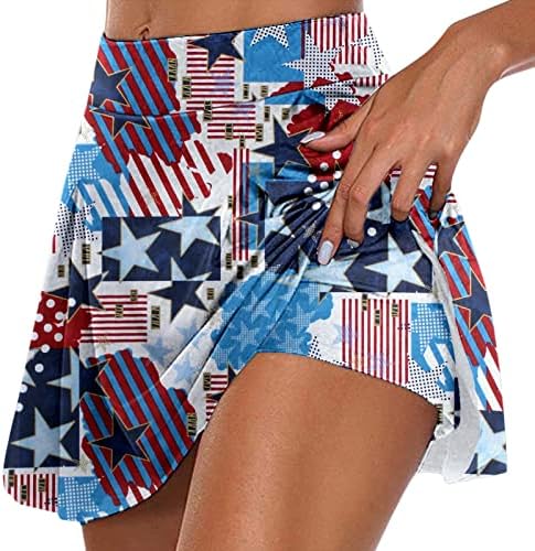 4 -ти јули тениски здолништа со шорцеви за жени со високи половини плетени проточни голф -голф 2 во 1 тренингот на американското знаме