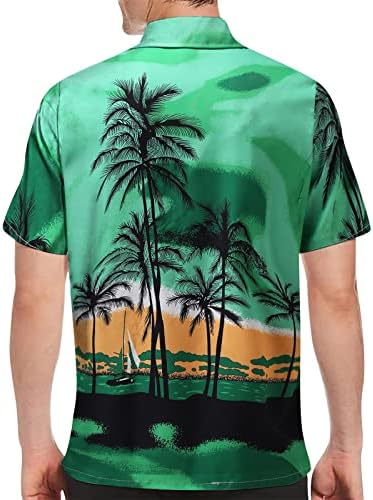 УБСТ Хавајски кошули за мажи, ново летно копче за кратки ракави надолу по обични врвови тропски дрво печатење на одмор на плажа