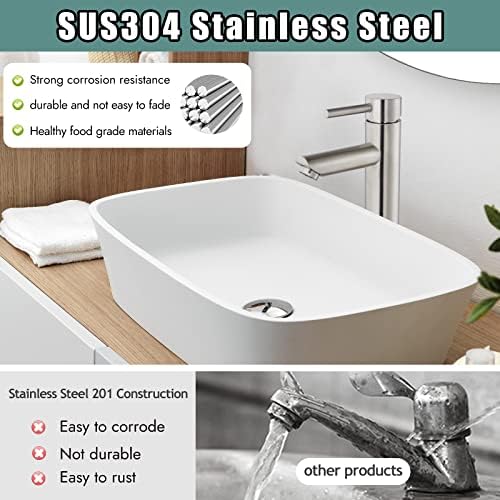 Хеалан бања садови за мијалник, SUS304 тапа од не'рѓосувачки челик за мијалник за бања, четкана никел топла и ладна вода единечна рачка
