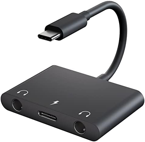 UWECAN USB C Адаптер За Слушалки, 3 ВО 1 USBC до 3,5 mm Двоен Адаптер За Приклучок За Слушалки За Стерео, USB-C Аудио Адаптер Со Порта За Брзо