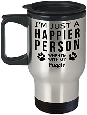 Куче Љубовник Патување Кафе Кригла-Посреќна Личност Со Puggle-Миленичиња Сопственик Спасување Подароци