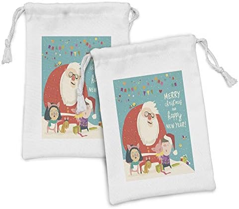Амбесон Божиќ Ткаенина Торбичка Во собата на 2, Стариот Дедо Мраз Со Малку Куче Свиња И Шарени Орнаменти, Мали Врвка Торба За Тоалети
