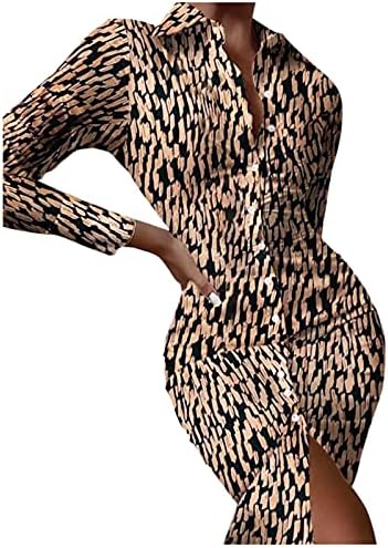 Uikmnh женски кошула фустан бизнис манжетната за ракав бизнис раздели кратки долги ракави опремени работа леопард есен и зима