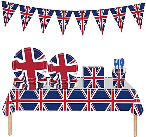 Сет на партии на британско знаме | Обвивки за табели на Unionек и сет за вечера | Хартиени плочи за салфетки чаши комплет за прибор