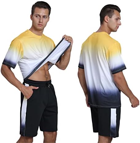 Mens Sport Set Summer Outfit 2 Piect Сет маици со краток ракав и шорцеви Стилски обичен потсетник поставен градиент