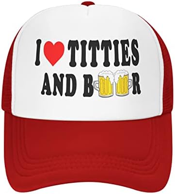 Nvjui jufopl Смешна капа за камионџии, јас срце титули и пиво - прилагодлива капа за бејзбол капа за мажи и жени