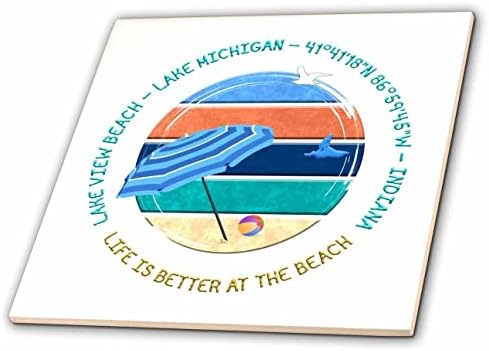 3drose Американски плажи - Езерото Поглед Плажа, Езерото Мичиген, Индијана кул подарок-Плочки
