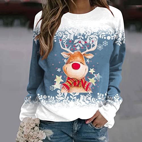 Графички џемпери на Fandream за жени Среќен Божиќ О-вратот без кошули со аспиратори Атлетски ретро жени пуловер