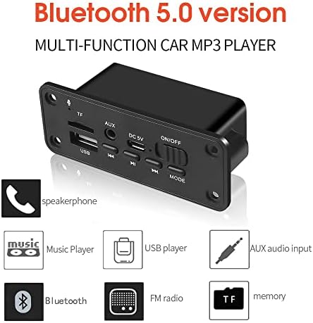 HNKDD Bluetooth 5.0 Mp3 Player Decoder Board 2 X 3W Sounder Car FM Radio Module 5V TF USB Aux Audio for Car Handsfree