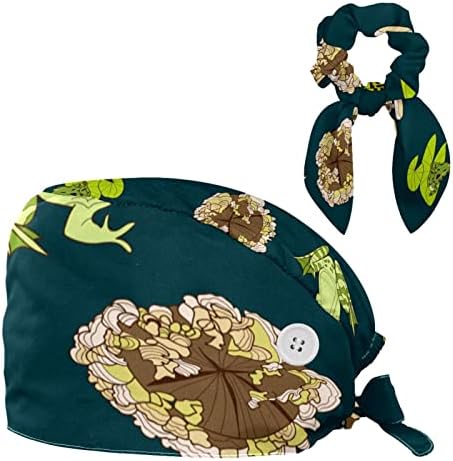 Зелена жаба печурка лотос лист морнарица сина работна капа со копчиња прилагодлива буфантна капа унисекс чиста капа со лак коса