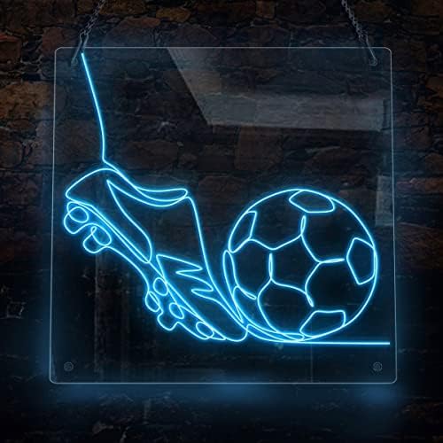 АНФФун Фудбалска игра Неонски знак, спортска тема рачно изработена ел жица неонски знак за светло, homeидна уметност во домот, виолетова