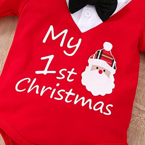 Винукер новороденче за бебиња за бебиња, поставена прва Божиќна облека, Божиќ, Дедо Мраз, комбинација Ромпер Ромпер, памучна облека