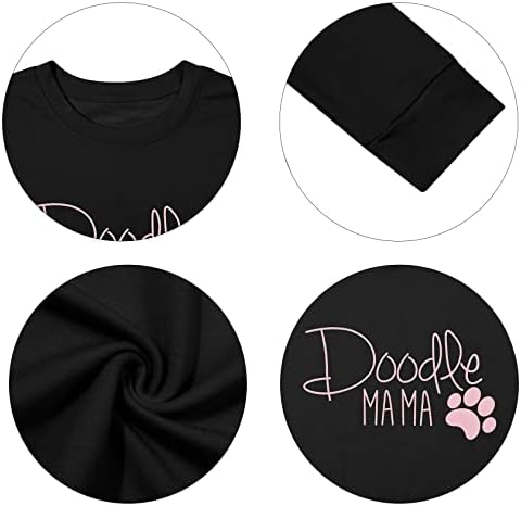 Dog Mama Sweatshirt Women Women Cute Doodle Mama Graphic Sweatshirt Долг ракав лабав моден обичен пуловер за lубител на кучиња