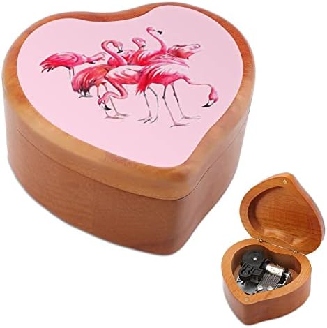 Фламинго Вуд Музичка кутија гроздобер музички кутии подарок за Божиќ роденден Денот на вineубените во форма на срце