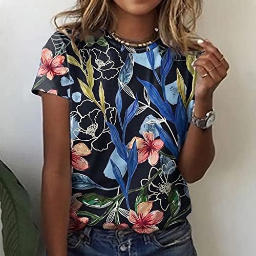 Дами летна есенска облека со кратки ракави памук екипаж графички лабав вклопна салон топ маица за тинејџерки за тинејџери