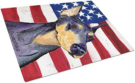 Богатствата НА каролина SS4022LCB Американско Американско Знаме Со Табла За Сечење Стакло Доберман Голема, Декоративна Табла За Сечење