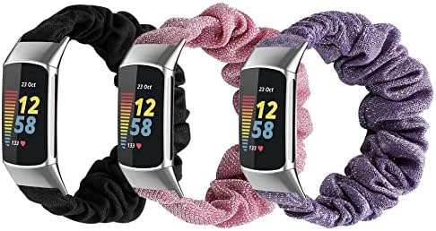 Scrunchie Watch Bands компатибилни со Fitbit Charge 5 бендови за жени, мека ткаенина Еластична замена на зглобовите за роденденски подароци за