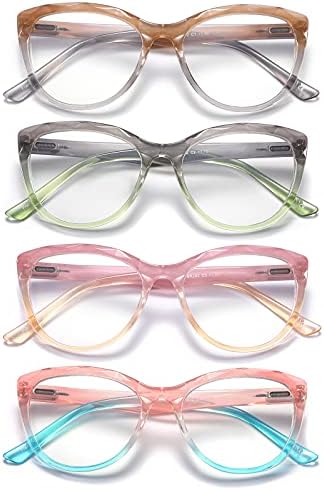 Олипунт 4 пакувања очила за читање сини светло блокирање, дами за мачки за очи со пролетни шарки, анти -сјај УВ очила за жени +2,25