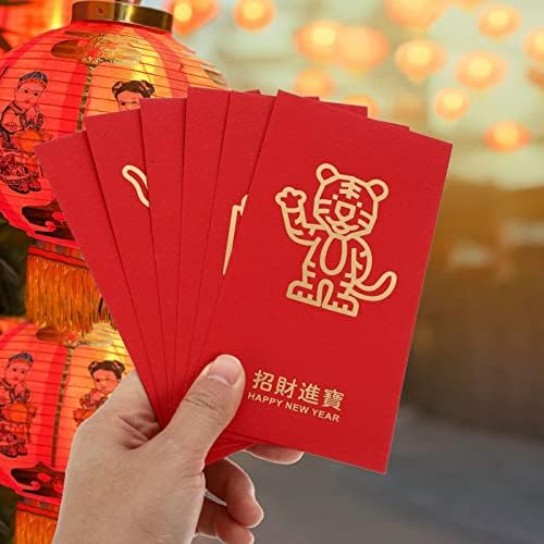 Нуобести Кинески Црвени Пликови 2022 Година На Тигарот Кинески Хонг Бао Среќни Парични Пакети со 6 Различни Златни Модели На Тигри