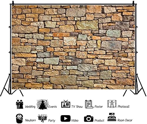Laeacco 12x8ft Рустикален Ѕид Од Тули Позадина Гроздобер Кафеав Камен Ѕид Од Тули Текстура Стара Куќа Фотографија Позадина