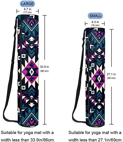 Ацтек племенска темна боја јога мат торби со целосна зип торба за носење за жени мажи, вежбање јога мат носач со прилагодлива лента