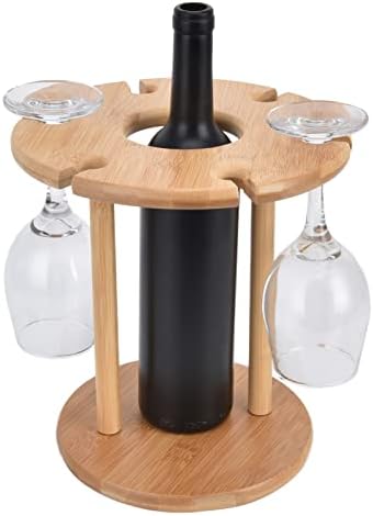Држач за чаша за вино Meumity, бамбус матични софтвер стојат погодно дрвен држач за шише со вино Дрвена чаша за сушење на чаша за сушење