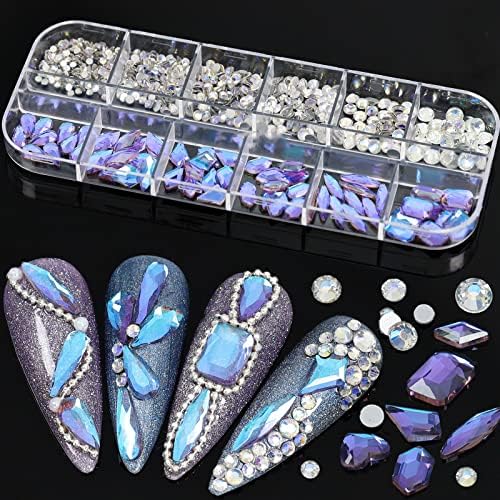 1200/660pcs измешајте тркалезни мулти-обликувани шампањи бели AB светлосни бои рамни дијаманти дијаманти накит за ноктите уметнички