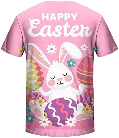 Машка велигденска кошула поставува симпатични зајаче јајца за печатење на врвни и шорцеви летни екипаж вратот на вратот со кратки