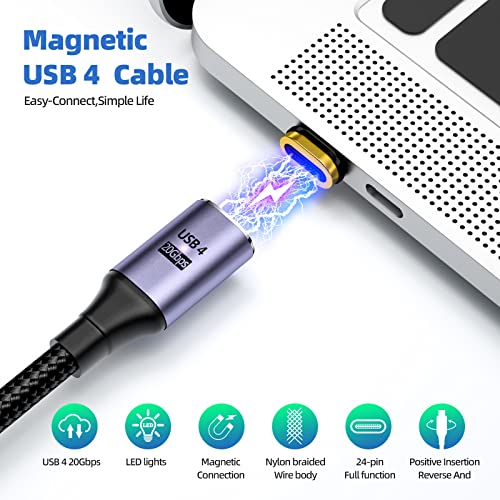 Duhesin 100W Магнетски USB C до USB C кабел за полнење, 24pin PD Брзо полнење USB 4 20Gbps трансфер на податоци 8K@60Hz Видео за MacBook