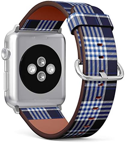 Компатибилен со Apple Watch Series 5, 4, 3, 2, 1 кожен рачен нараквица за замена на нараквици додаток + адаптери - карирана проверка на морнарицата
