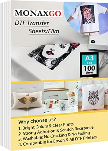 Monaxgo A3 DTF трансфер филм Премиум двострана мат DTF филм предтрет DTF трансфер листови директно до хартија за трансфер на