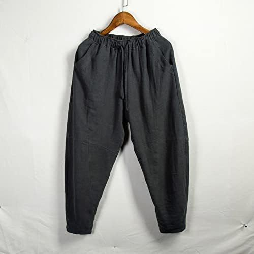 Yhaiogs голема пена машка памучна и постелнина цврста боја обични панталони јапонски постелнини тенок панталони нозе 10 мемориски