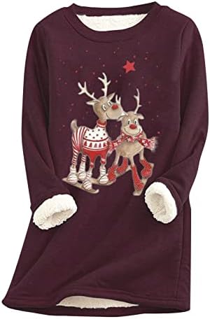 Womenените есен и зимска Божиќна печатена топла дното на дното лабава врвот плус џемпер од џемпер со џемпер со качулка
