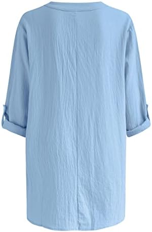 Huankенски есенски блузи 2022 година Тема печатена со памук V-вратот памук и ленен темперамент со долг ракав врвни слатки џемпери
