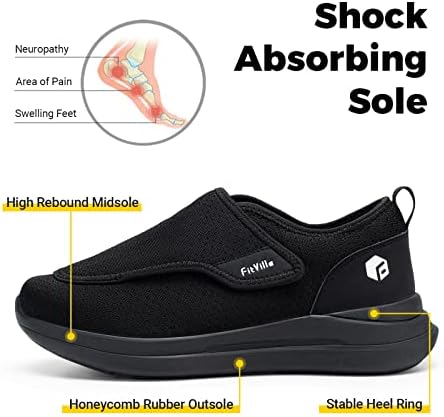 Фивил дијабетични чевли за мажи дополнителни широки чевли за лизгање за отечени нозе прилагодливи чевли за одење за невропатија за олеснување